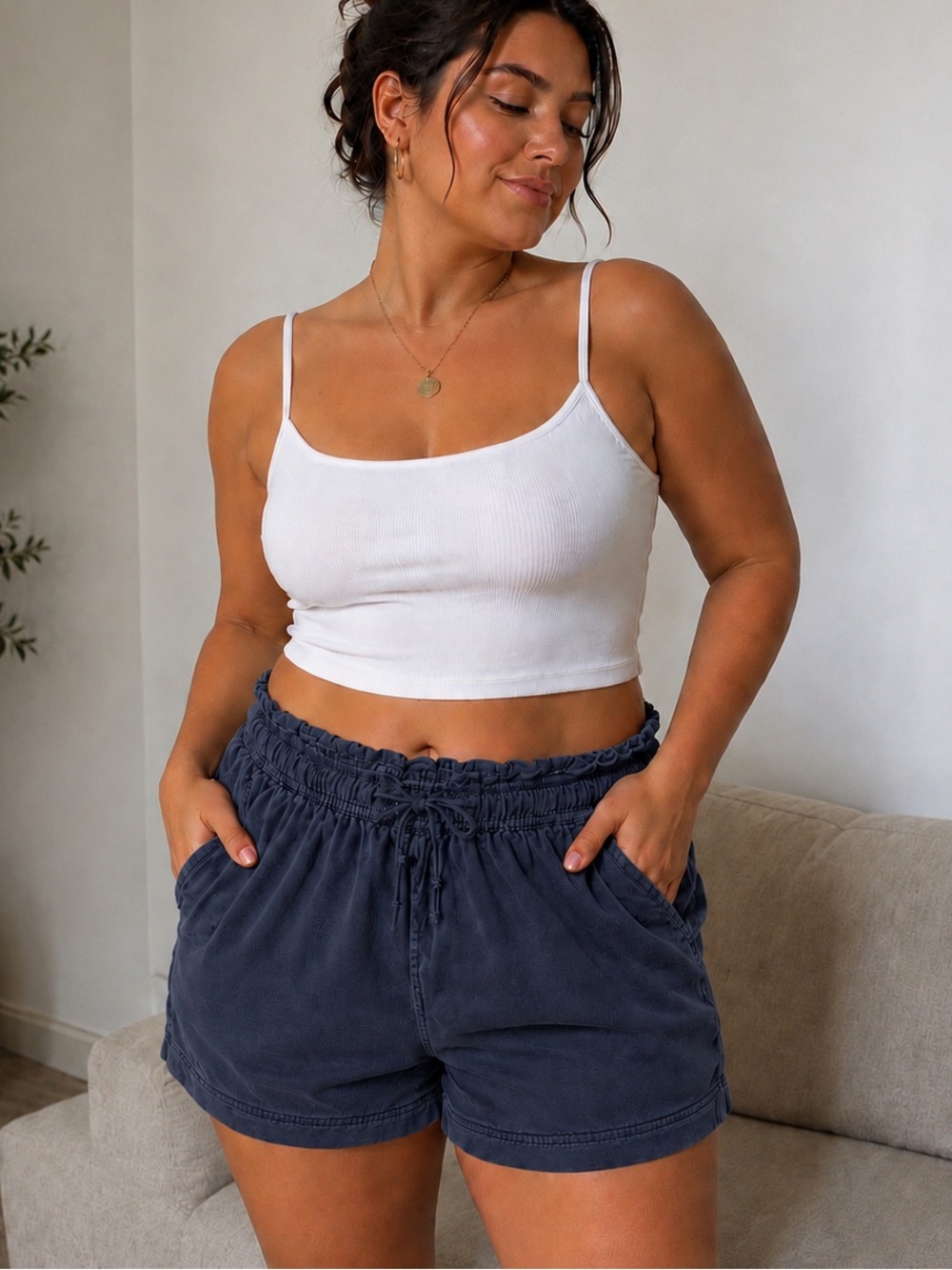 Nicole Miller New York Blue Gray Lyocell Pull-On Casual Shorts Size L